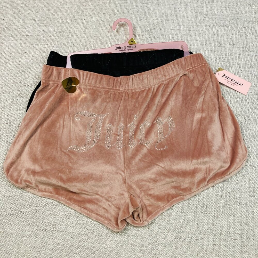 Juicy Couture Womens Velour Sleep Shorts in Pink & Black Size XL - Lot of 2